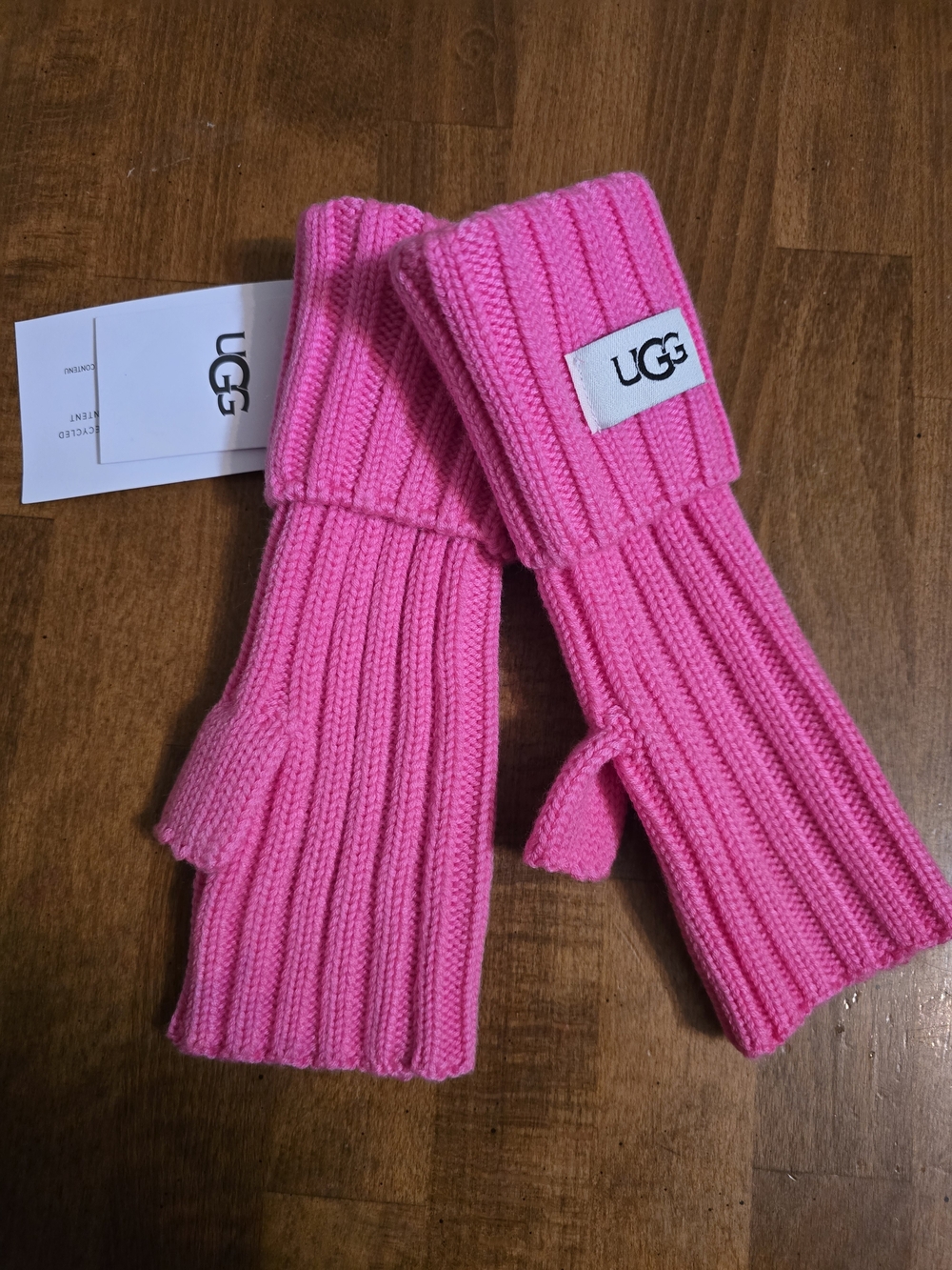 UGG Bright Pink Ribbed Fingerless Mittens with Fold-Over Cuff